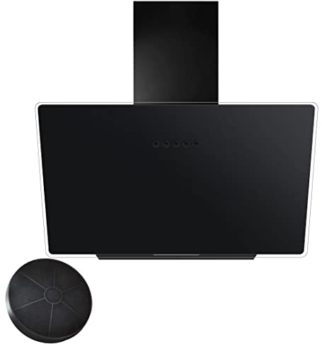 YUNA Dunstabzugshaube DUANA | 60cm Breite | mit 47W Motorleistung | Schwarze Glasfront | 3 Leistungsstufen | Abluft & Umluft | Energieeffizienz A | LED-Beleuchtung (inklusive Kohlefilter)