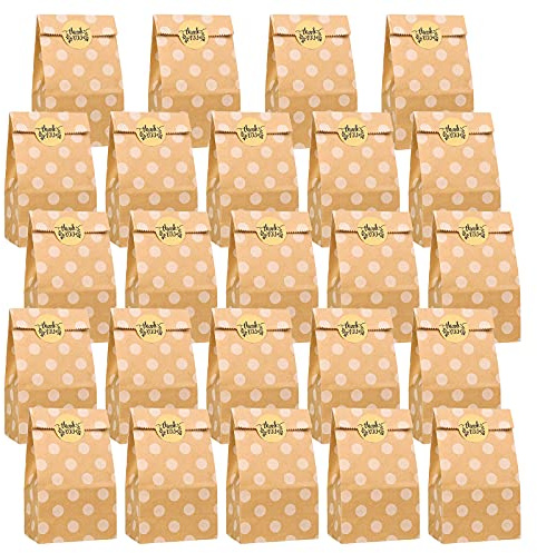 Papiertüten Klein 24 Stück Geschenktüten mit Aufkleber Kraftpapiertüten | HXC Braun Kraftpapiertüten zum Kindergeburtstag Verpacken von Geschenken Süßigkeiten Beutel Mitgebsel Tüten(Punkte)