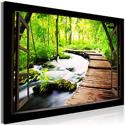murando - Akustikbild Fensterblick Bilder Akustikschaum Hochleistungsschallabsorber Schallschutz Leinwand 1 tlg Wandbild Raumakustik Schalldämmung Wald grün Landschaft Natur