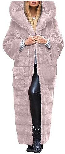 Lange Kunstpelze Mantel Damen Große Größen Pelzmantel mit Kapuze Dicke Warme Felljacke Winter Kunstfell Jacke Langarm Winterjacke Faux Fur Pelzjacke Locker Wintermantel Kuscheljacke Fellmantel