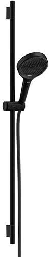 hansgrohe Rainfinity - water-saving shower set, shower head (EcoSmart) with shower rail 52cm, holder and Designflex textile shower hose 160cm, hand shower with 3 sprays, matt black, 28744670, 28744670