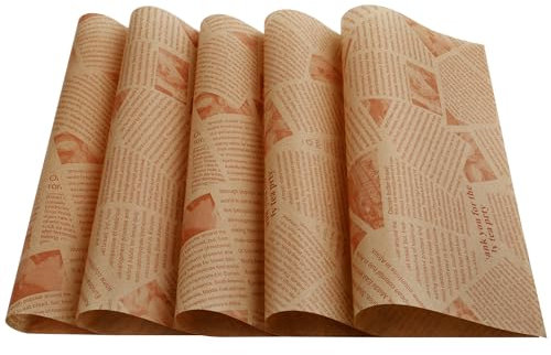 Lot de 200 feuilles de papier ciré pour paniers alimentaires et assiettes - 30,5 x 30,5 cm - Imprimé vieux journal - Papier sulfurisé pour emballer du pain, des hamburgers, des frites, des sandwichs