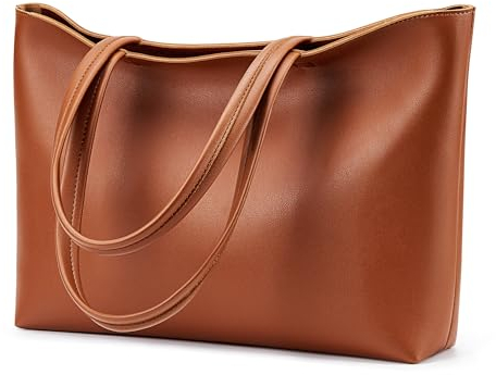 KALIDI Handtasche Damen Groß Shopper Tasche Damen PU Leder Tote Bag Wasserdichte Henkeltaschen mit Reißverschluss für Arbeit, Reisen, Einkauf, Schule Braun