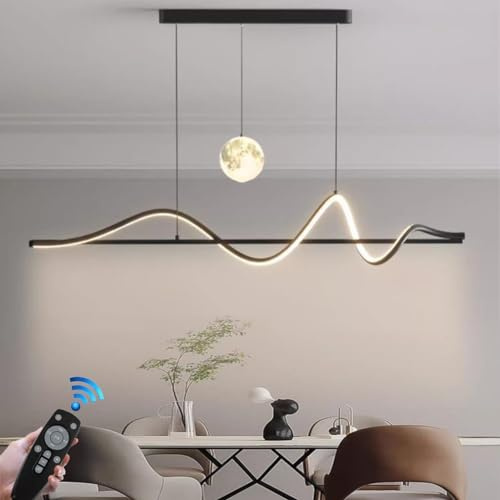 RuiRfh Moderner schwarzer Kronleuchter 120cm mit Fernbedienung dimmbare LED Glaskugel Pendellampe verstellbare moderne Spiraldesign Pendelleuchte lineare Hängelampe für Beleuchtung des Kücheninsel Ess