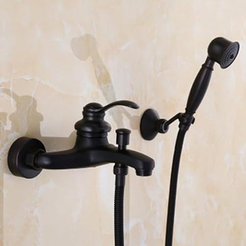 ZYCDP Badewannenarmatur mit Handbrause Retro Einhebel Wannenmischer Wandmontage Wasserhahn Bad Dusche Armaturen Dusche Set, Schwarzer Antik A