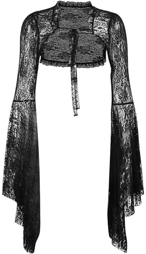 SEAUR Gothic Pizzo Shrug Donna Nero Manica Lunga Bolero Vintage Punk Giacchetto Crop Top per Festa Club Carnevale Halloween, A02, M