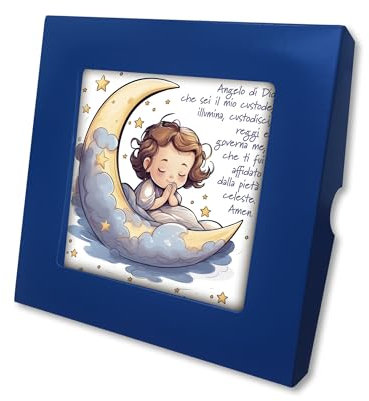 Fratelli Bonella | Piastrella in ceramica con angioletto sulla Luna con scatola regalo 10x10 cm | Made In Italy