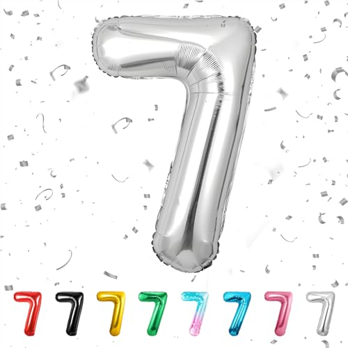 Number 7 Balloons 7,Sliver 7 Balloon 40 Inch Giant Helium Foil Number Balloons for Boys Girls Party Decor Birthday Anniversary Graduation Party Decorations Supplies
