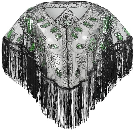 EORUBE 1920s Stola Damen Pailletten Umschlagtücher für Abendkleid | Retro Stola Frauen Gatsby Party Schal Fasching Kostüm Accessoires Flapper Abdeckung