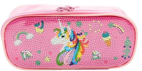 Starnearby Diamond Painting Federmäppchen, DIY Diamant Malerei Mäppchen Mädchen Groß, Federtasche mit Reißverschlussfach für Kinder Studenten Jungs, Rosa Einhorn Tasche für Schule Büro Makeup (A)