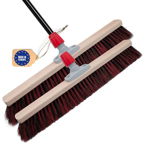 Novaliv 2 escobas de calle de 60 cm con mango exterior, cerdas de arenga-elaston, ideal como escoba exterior, cepillo de jardín, cerdas duras con mango, escoba de establo, escoba industrial, para