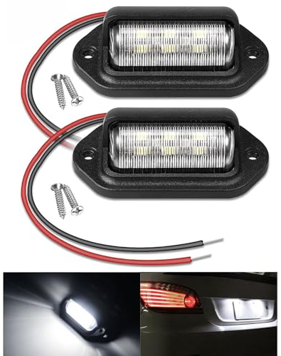 SHUBEIEUMI 2 Pcs Luz LED de Matrícula 12V-24V DC Impermeable, Luces de Matrícula Luces Matricula Remolque 6LEDS, para Coche, Remolques, RV, Camión, Caravana-Negro