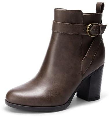 DREAM PAIRS Bottes Femme Bout Rond Classiques Fermeture Éclair Antidérapantes Confortables Bottines à Enfiler pour Automne Hiver,Size 40.5,Marron-PU,SDAB2431W