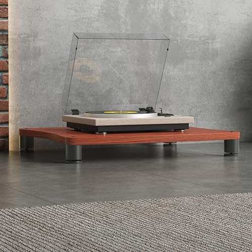 YVYKFZD Audio Rack HiFi Regal, bodenstehender HiFi Rack Komponentenschrank, Phonoschrank Aufbewahrungsregal aus Holz mit verstellbaren Füßen, offener Record Player Stand(Color:Teak,Size:1 Tier-23.6X1
