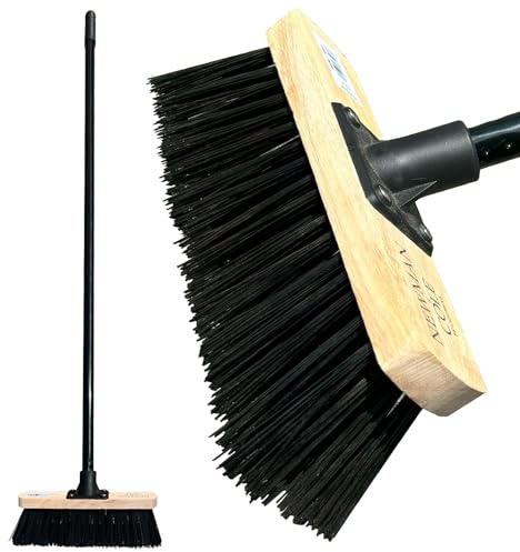 10 Stiff PVC Broom With Metal Handle - Heavy Duty Hard Bristle Yard Brush for Outdoor Garden, Factory, Warehouse Floors, Commercial and Industrial Use