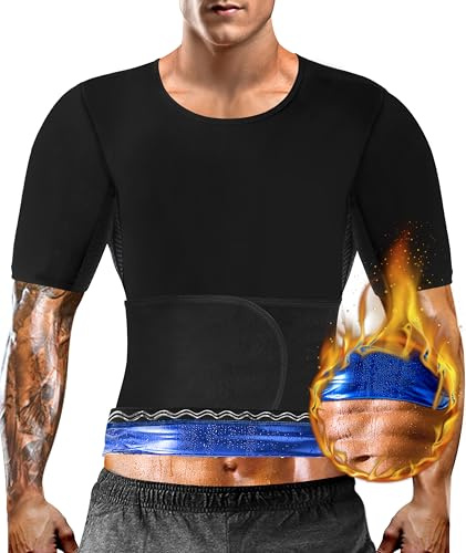 QZSH Camicia da sauna da uomo, tuta dimagrante, intrappola il calore, modellante, cintura regolabile, ascella traspirante, Fodera nero-blu, XX-Large