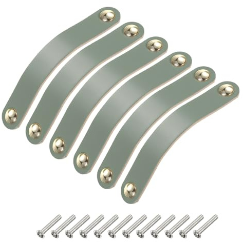 QUARKZMAN 6 Paquetes de Tiradores de Cuero, Tiradores de Cajón de Doble Orificio de Cuero para Muebles, Manijas de Cajones con Tornillos, Azul/Dorado (Espaciado de Orificios: 128 mm)
