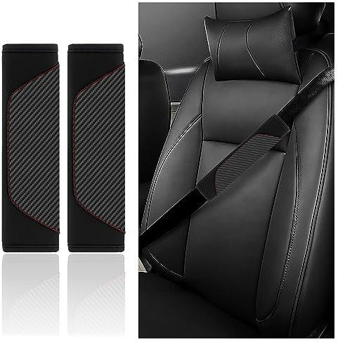 2 Piezas Protector Cinturon Coche Niños,Fibra de Carbono Almohadilla Cinturon Coche para Proteger Los Hombros & Decoracion Coche,Universal Accesorios Coche Interior Funda Cinturon Coche (Negro)