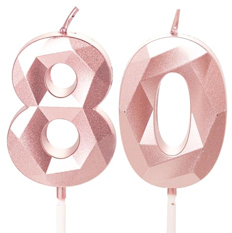 80th Birthday Candles, Rose Gold Number 80 Happy Birthday Candles, Women Cake Topper Decorations for 80 Year Old Birthday Party Wedding Anniversary Celebration Supply Rose Gold