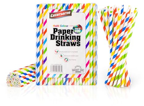 100 Paper Straws Multicolored - Eco-Friendly Alternative to Plastic Straws 100% Biodegradable and Compostable - Perfect for Drinking, Cocktails, and Parties Multicolour