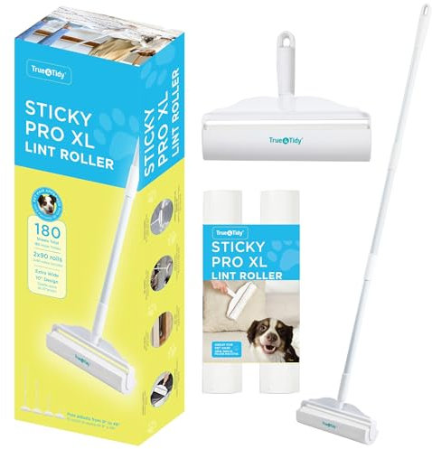True & Tidy StickyPro XL Fusselroller-Vorteilsset mit 2 Fusselroller-Nachfüllpackungen, robust, langlebig, verstellbarer Griff, funktioniert hervorragend auf Tierhaaren, Kleidung, Möbeln und mehr,