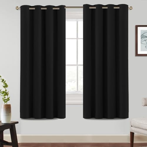 BellaHills 100% Verdunkelung Abdunkelnde Vorhänge Schlafzimmer Ösenvorhang 2er Set H 175 x B 140 cm Gardinen Schwarz Blickdicht Übergardinen mit Ösen Verdunkelungsvorhang Thermovorhang