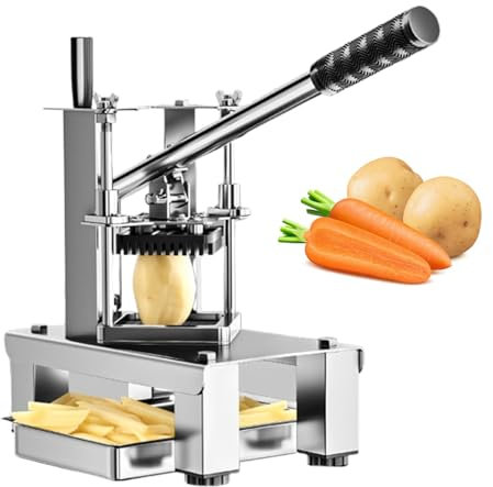 Commercial French Fry Cutter, 420 Carbon Steel Blade, Anti-Slip Base, with 2 Replacement Blades, Extended Handle, Thickened Stainless Steel, Stainless Steel French Fry Cutter