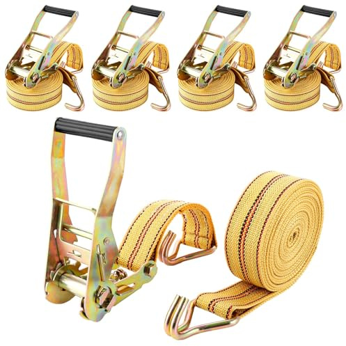 ASelected 4 Sätze 3T - 6M×50MM ​​Spanngurt mit Haken und Ratsche, 6M Spanngurte Orange mit Polyesterhaken, Spanngurte mit Ratsche für Anhänger, Motorrad, Auto​