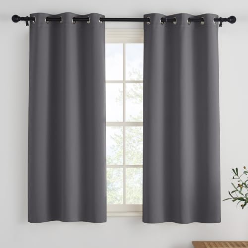 Pony Dance Skivgardiner ogenomskinliga köksgardiner kort öljettskynke set om 2 stycken H 114 x B 106 cm mörkläggningsgardiner för små fönster gardiner mörknande, grå