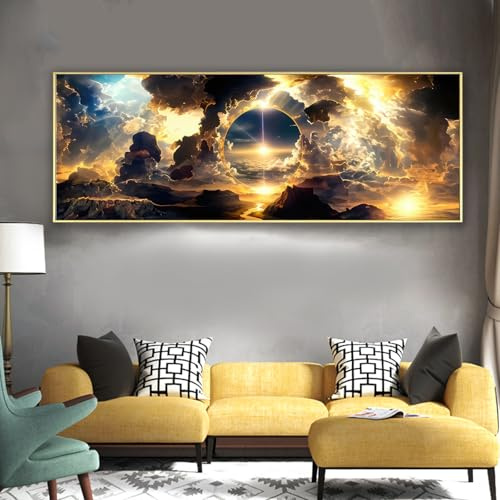Bilder Himmel Wolken Landschaft Natur Modern Leinwandbild Groß 1 Teilig Kunst Deko Wohnzimmer Schlafzimmer Wanddekoration-Meer Mond Nacht,Rahmenlos (A, 40x120cm, Ungerahmt)