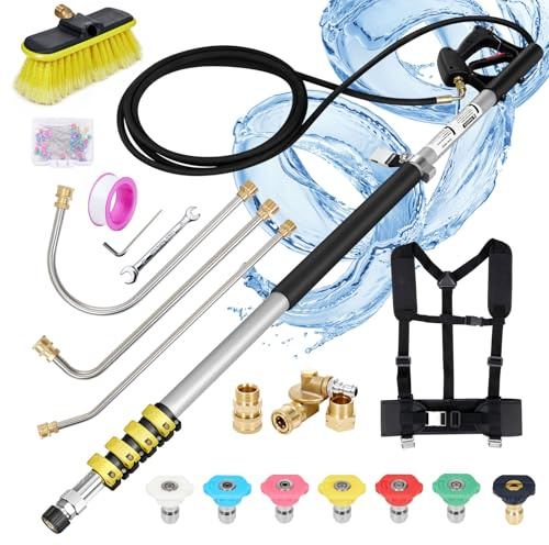 DKIEI 5.8M Telescoping Pressure Washer Wand, 4000PSI High Power Gutter Cleaning Tools, Pressure Washer Kit with 7 Spray Nozzle, 3 Extension Wands, 2 Hose Adapters and Support Belt