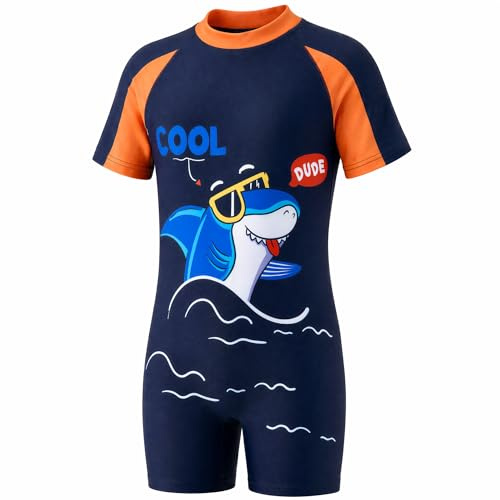 JiAmy pojkar baddräkt kortärmad solskydd barn en del baddräkt pojkben strand surfing utslag skydd i 8 år, marinblå