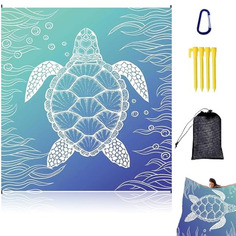 AUEJACKY Tapis de plage sans sable - Imperméable - Couverture de pique-nique - XXL - 200 x 210 cm - 4 piquets - Imperméable - Résistant au sable - Pour plage, randonnée, voyages (vert A) (vert foncé)