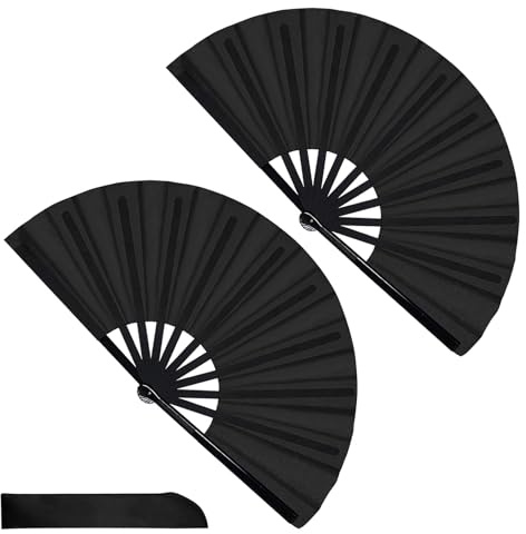 2 Stück Fächer Schwarz, Handfächer Faltbare Fächer, Elegante Chinesische Stofffächer, Taschenfächer Faltfächer, für Sommer, Hochzeit, Party, Aufführung Tanz, DIY Dekoration, Haus Dekorationen