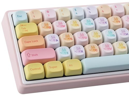 PBT Keycaps 136 Keys MOA Profile Gummy Candy Cat Keycaps, Dye-Sublimation Cute Custom Keycap Set for Cherry Gateron MX Switches Mechanical Keyboards