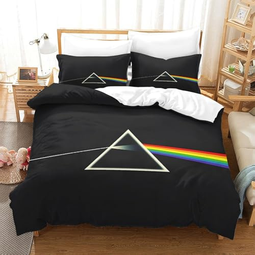 Pink Floyd Funda Nórdica Familiar Y Niños Funda De Edredón 3D Impresión Banda de Rock británica Juego De Cama Y Funda De Almohada Microfibra con Cremallera 3 Piezas Double（200x200cm）