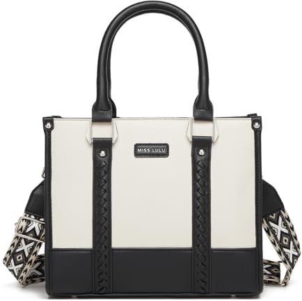 Miss Lulu Handtasche Damen Mittelgroß, Tasche aus PU-Leder, Women's Handbag Elegant, Umhängetasche mit Lychee-Muster und Mehreren Innentaschen für Arbeit Freizeit und den Alltags Schwarz