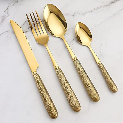 OVLIIYWZY Couverts dorés avec Manche en céramique, Ensemble de Couverts dorés en Acier Inoxydable, Couteau, Fourchette, cuillère, Vaisselle de Table, Vaisselle de cuisin