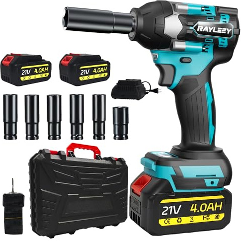 Akku-Schlagschrauber für Makita 18V, 1000 N.m(740 Ft-lbs),1/2 Zoll Bürstenloser Elektro-Schlagschrauber mit 3300 U/min, 2x 4.0Ah Akku & Ladegerät, 6 Steckschlüsselsatz für Autoreifen, Gerüstbau,DIY