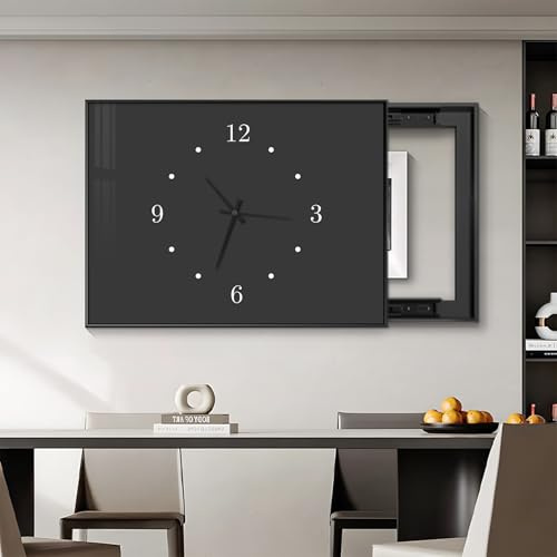 Couvercle De Panneau Électrique Mural avec Horloge, Installation Simple Cache Tableau Electrique Art Mural Boîte À Compteurs Chambre À Coucher(Black 2,50 * 40cm/19.7 * 15.7in)
