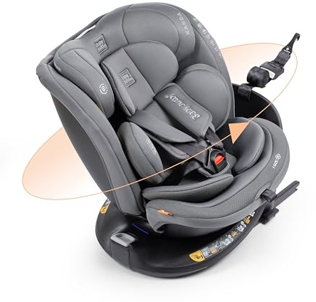 BABYAUTO – Silla de coche KANDA iFix 40-150 Centímetros i-Size – Isofix + Top Tether en base – Giro 360° – A contramarcha hasta 105 Centímetros – 4 reclinados – Reposacabezas ajustable (Phantom Grey)