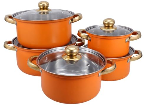 PRETYZOOM 5 ensembles Casseroles Acier Inoxydable avec Poignées Orange Doré Batterie de Cuisine et Complète Pots à Soupe et Marmites Adaptés pour Toutes Cuisinières Compris Induction