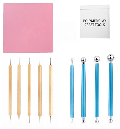 Zzcy Strumenti Per Modellare Argilla 10 Pcs Polymer Clay Tools 5 Penna per Punteggiare 4 Strumenti a Sfera in Metallo e 1 Cuscinetto Magico per Petali, kit per la Creazione di Orecchini in Argilla