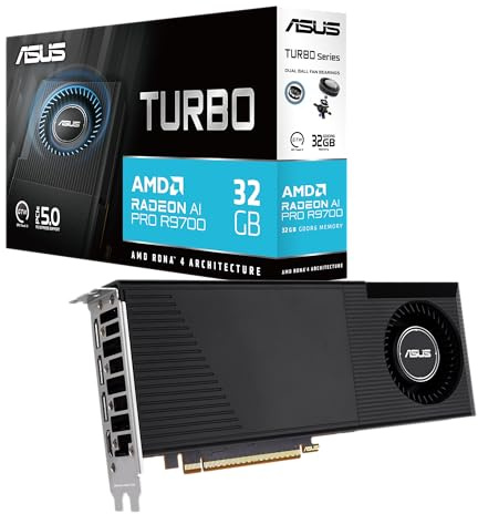 ASUS Turbo Radeon AI PRO 32GB R9700 Workstation Grafikkarte | AMD RDNA 4, 2-Slot Design, 32GB GDDR6 VRAM, KI-gesteuerte Workflows, PCIE 5.0, 1x HDMI 2.1b, 3X DisplayPort 2.1a
