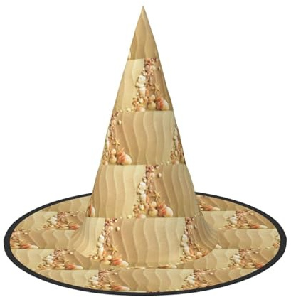 YBGHDAA Paquete de 2 sombreros de bruja con estampado de arena de concha de mar para fiestas, plegables y ligeros, para juegos de rol, para cosplay