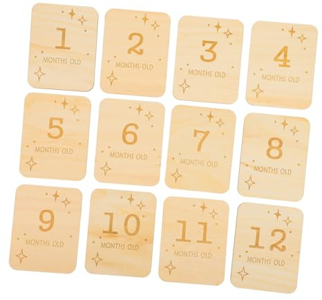 VANZACK 12Pcs Wooden Growth Milestone Cards Smooth Sturdy Wood Slices Photo Props for Monthly Development Sharing