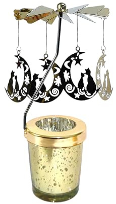 Drehbarer Teelichthalter - Karussell-Windrad im Katzendesign, drehbarer Kerzenhalter, wärmebetriebene Bewegung, elegantes Finish, dekorativer Teelichthalter für den Tisch, Weihnachten