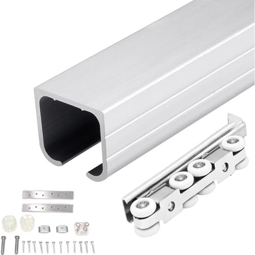 60 80 100 120 140 160 180 200cm Bypass Sliding Door Hardware, Heavy Duty Ceiling Mounted Track Wardrobe Doors for Folding Closet and Indoor Use(Silver,193cm/76in)