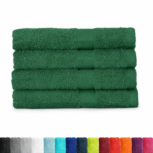 BaSaTex Baumwolle Handtuch, 4er Pack, 50x100 cm, Dunkelgrün | 100% Baumwolle, Öko-Tex Made in Green, Aufhängeschlaufe, 500gm², langlebig & saugstark
