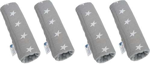 Medi Partners Gurtpolster Kinder Autogurt Polster Gurtschutz für Auto - 17x22cm 100% Baumwolle Minky Schulterpolster Kids Gurt Schutz Sicherheitsgurt (graue Sternen mit grauen Minky) (Packung mit 2)